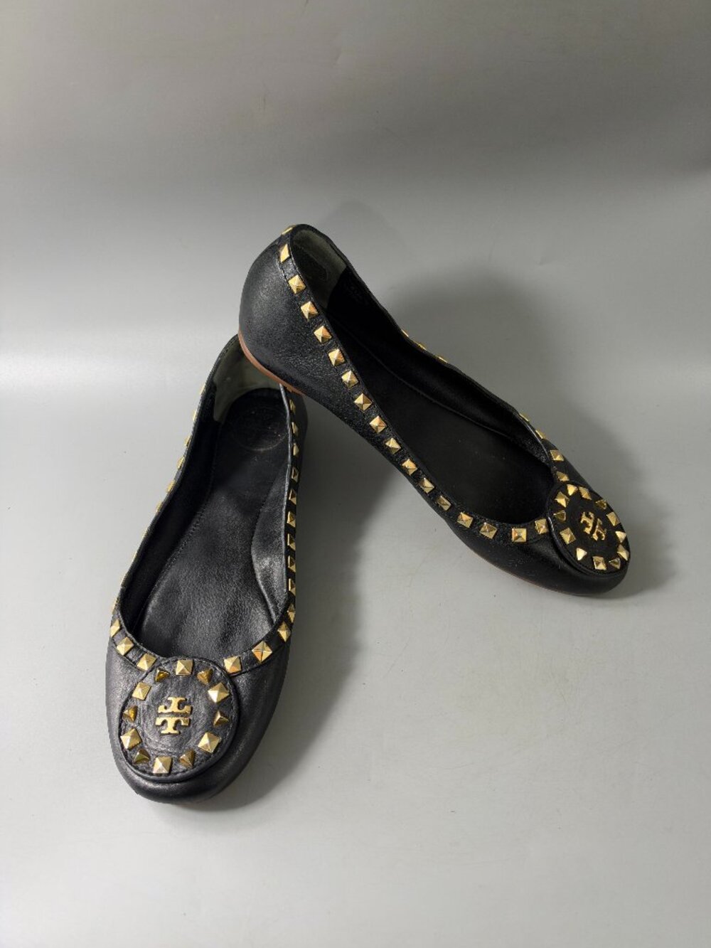 Authentic Tory Burch Dale Studded Leather Ballet Flats, Size 8 1/2